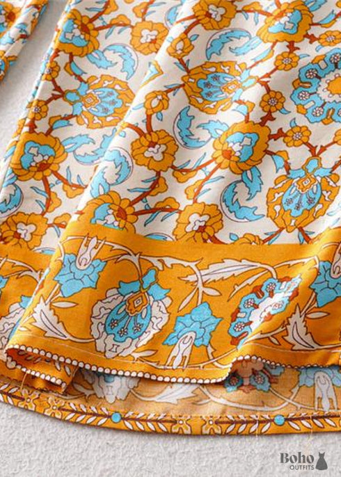 Boho Pants - Palazzo Pants in Floral in Indian Paisley Blue For Women